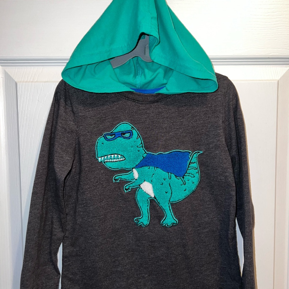 5T Hooded Superhero Dinosaur L/S Tee
